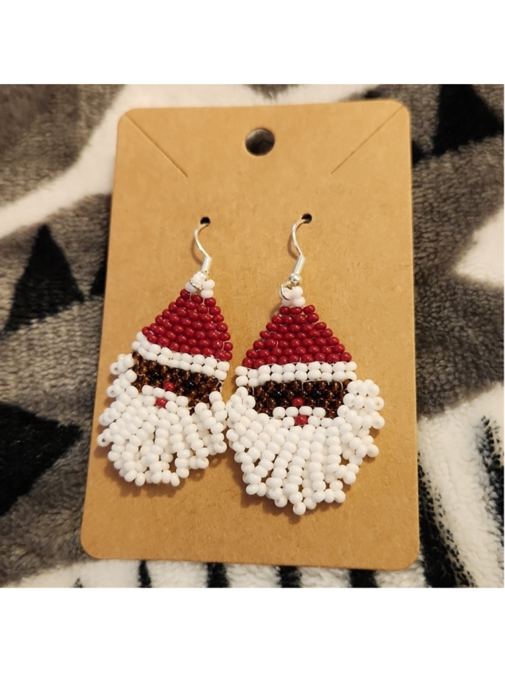 Hand Crafted Artisan Seedbead Santa Earrings